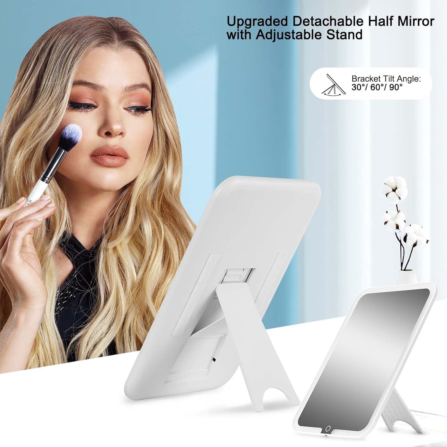 Large Travel Makeup Bag with LED Mirror, 3-Color Stepless Dimming Stand Mirror Detachable, with Adjustable Divider, Makeup Brush Holder Storage (Black)