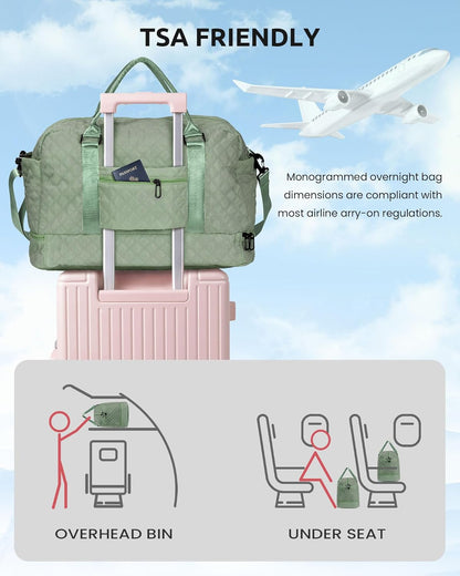 Personalized Travel Gifts for Women-Initial Travel Bag with Shoe Compartment, Personalized Weekender Bag, Monogram Overnight Bag for Women, Letter Travel Bag with Makeup Bag (Letter S)