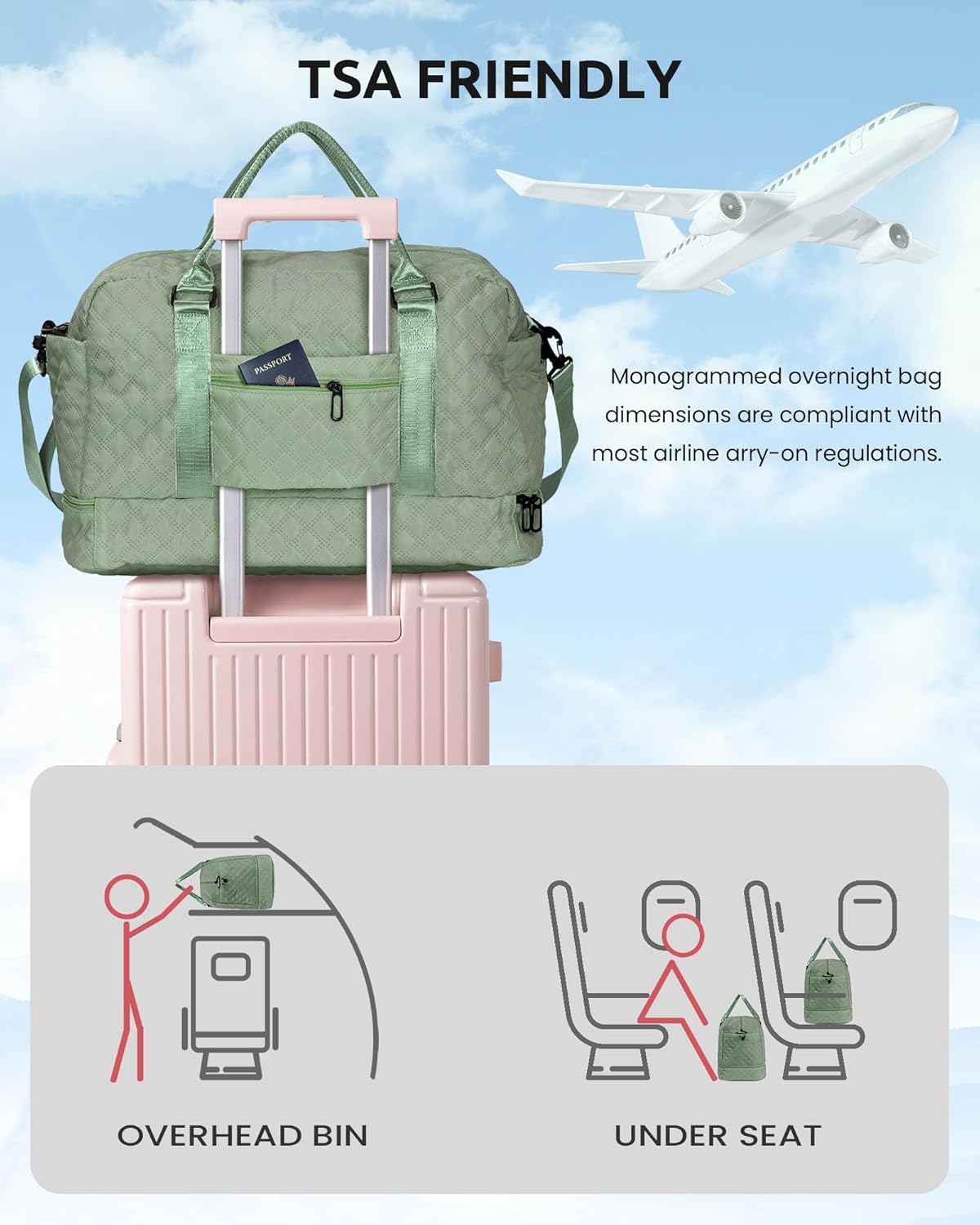 Gifts for College Girls-Initial Travel Bag with Shoe Compartment, Girl Personalized Weekender Bag, Monogram Overnight Bag for Women, Letter Travel Bag with Makeup Bag (Letter W)