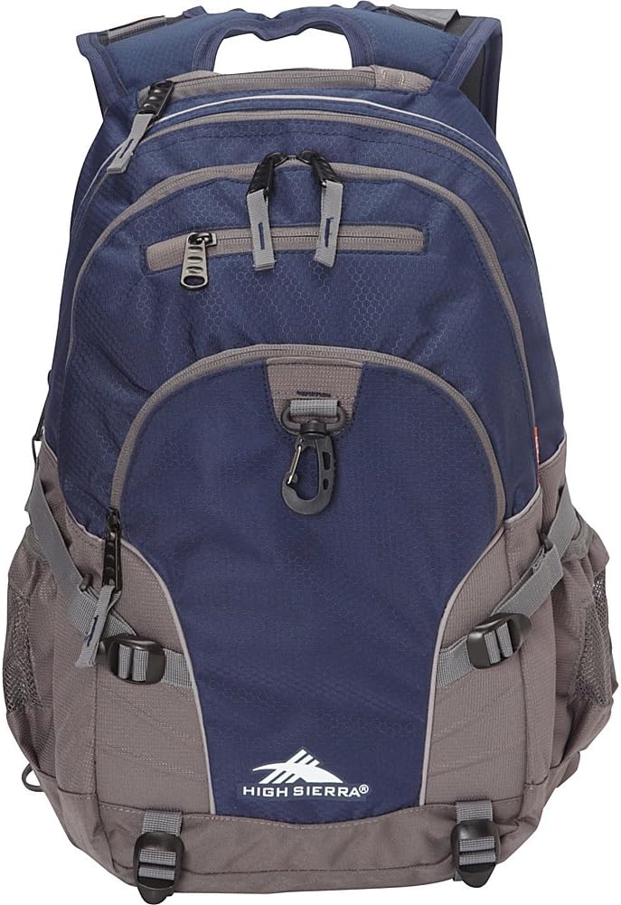 High Sierra Loop Backpack, Travel, or Work Bookbag with tablet sleeve, One Size, Sequin Facets/Bluebird/White