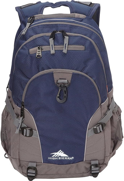 High Sierra Loop Backpack, Travel, or Work Bookbag with tablet sleeve, One Size, Sequin Facets/Bluebird/White