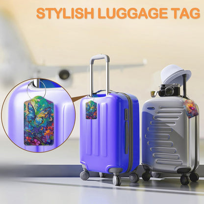 Abstract Colorful Butterfly 3 PCS PU Leather Luggage Tags for Suitcase, Luggage Tag with Privacy Flap, Name ID Label and Metal Loop for Women Men Baggage Handbag School Bag Backpack