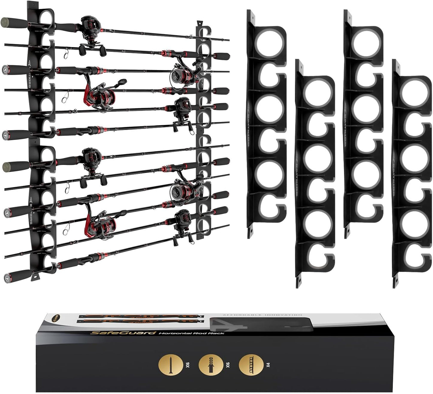 KastKing SafeGuard Fishing Rod Holder for Garage, Wall or Ceiling Mounted Fishing Rod Rack Storage Organizer, Fishing Pole Holder Holds 12 Rods or Combos in Less Than 36 Inches