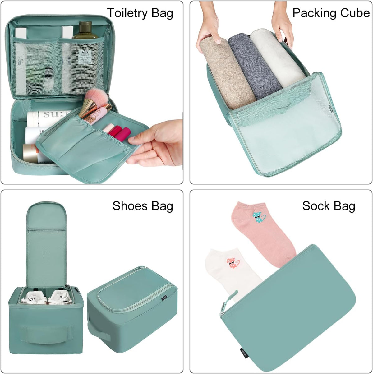 BAGAIL 8 Set Packing Cubes Luggage Packing Organizers for Travel Accessories-Dusty Blue
