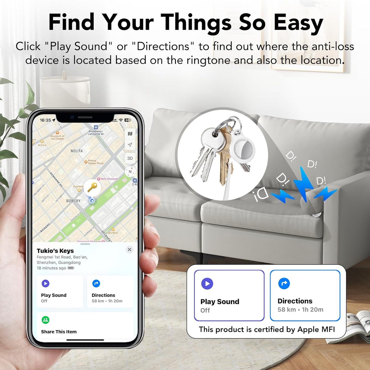 2025 New [Apple MFi Certified] (iOS Only) Air Tracker Tags-3 Pack, Bluetooth Tracker for Apple Find My, Replaceable Battery, Key Finder and Item Locator Smart Tag for Keys, Bags, Luggage, Pets, White