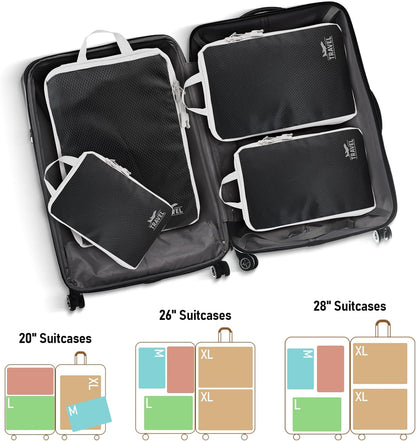 4-Piece Packing Cube Set - Lightweight Luggage Organizers for Travel, Vacation and Suitcases - Durable Accessories with Compression