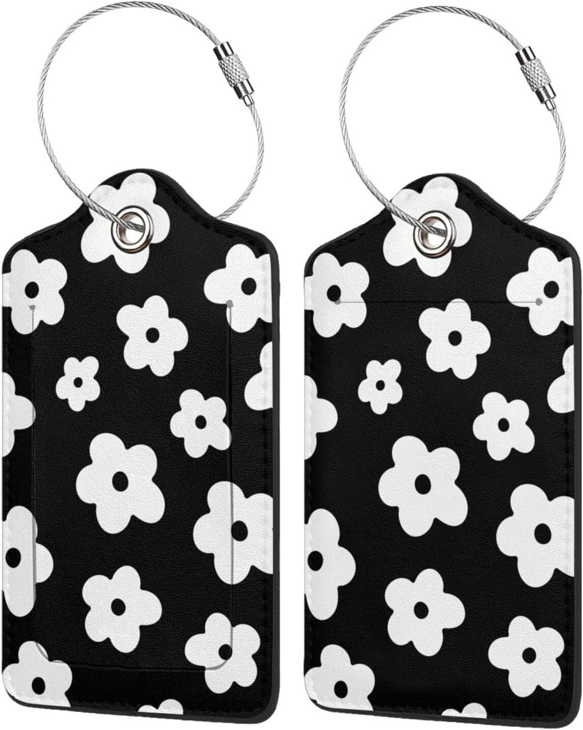 Fun Luggage Tags for Suitcases Leather Name Tag for Luggage Cute Travel Baggage Tags for Carnival Cruise Ships with Funny Patter 2pcs (Black Flowers)