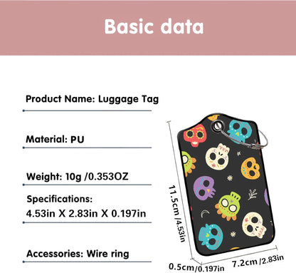 Luggage Tags for Suitcases, 2-Pack PU Leather for Cruise & Travel, Baggage ID Tags with Privacy Cover & Address Card, Durable Metal Ring, Kids Adults Travel Accessories, Sugar Skulls
