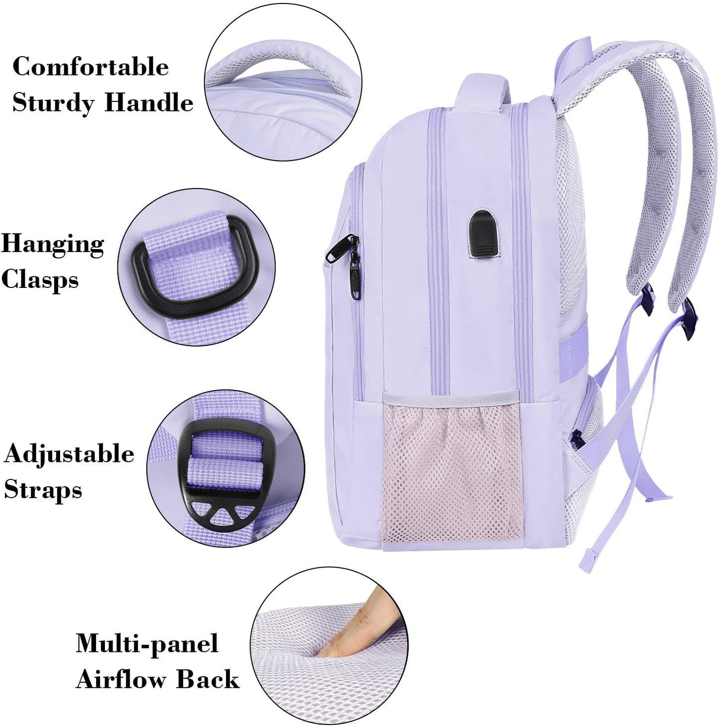 MATEIN Laptop Backpack for Girls, 15.6 Inch College School Backpack for Women with USB Charging Port, Water Resistant Durble Slim Students Bookbag Casual Daypack Travel Computer Nurse Work Bag Gift