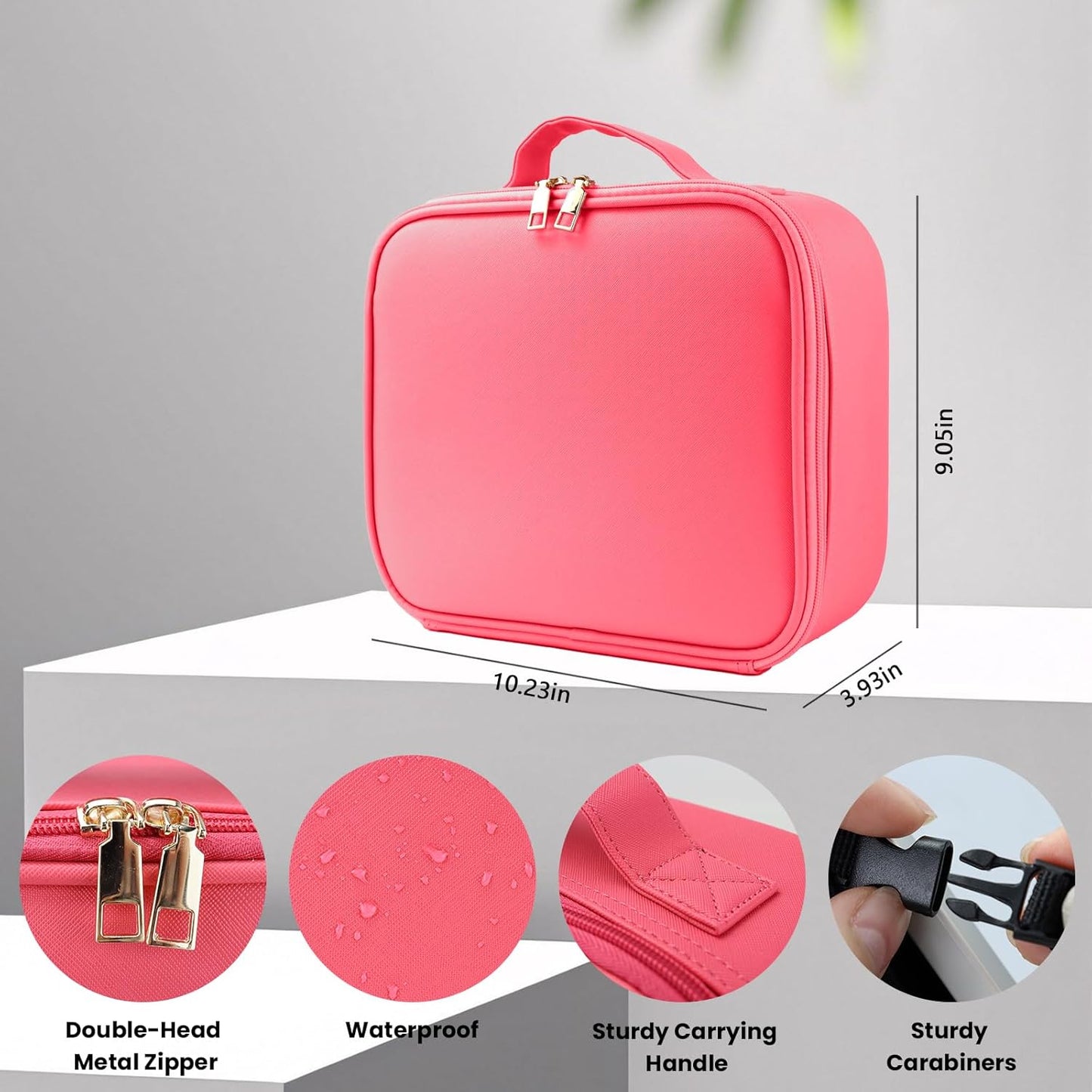 Travel Makeup Bag with LED Mirror and Light Makeup Travel Bag Organizer Portable Cosmetic Brush Organizer Bag with Adjustable Dividers for Cosmetics Makeup Brushes Toiletry (Light Red)