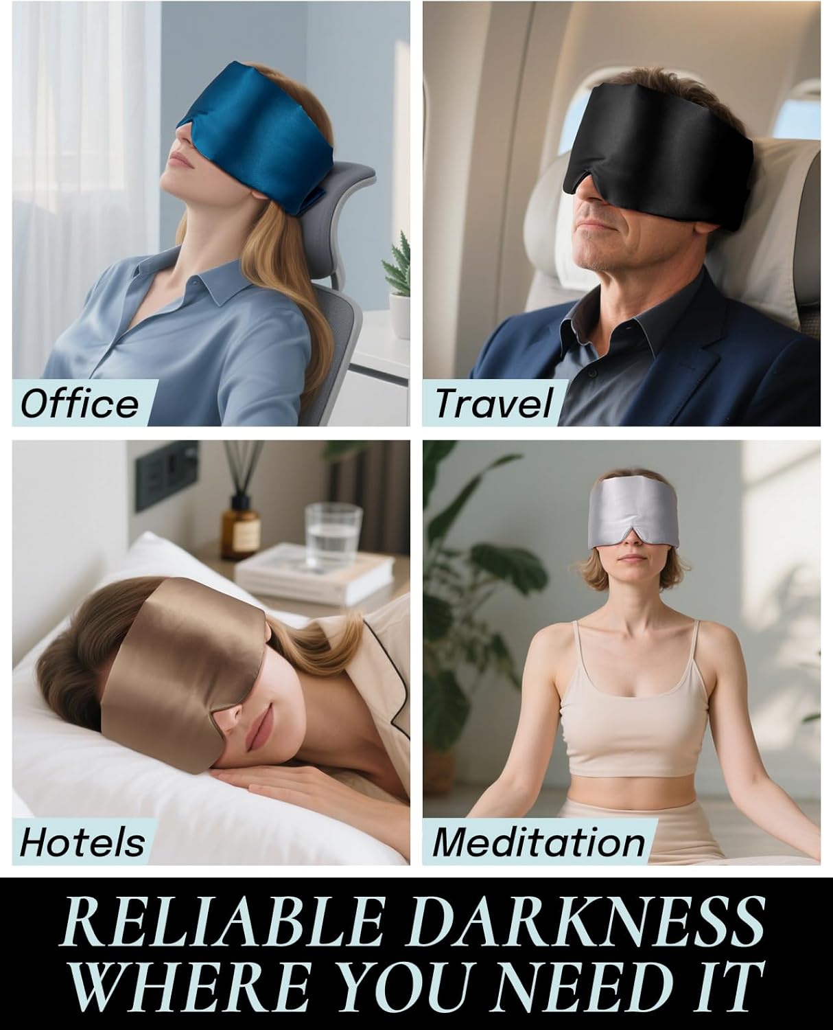 Zenssia Satin Sleep Mask for Women and Men, Lightweight Padded Eye Mask with Adjustable Strap, Comfort Blackout for Travel and Nap - Peacock Blue