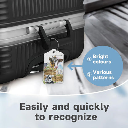 2 Pack Luggage Tags for Suitcases Cute Cow Cat Chicken Sheep Luggage Tag,Leather Stainless Steel Loop Label Tag for Men Women Travel Bag Suitcase