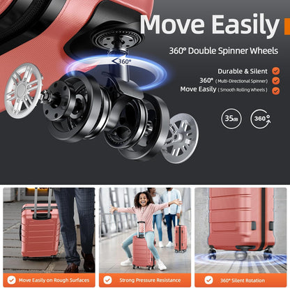 SHOWKOO Luggage Sets Expandable PC+ABS Durable Suitcase Sets Double Wheels TSA Lock Rose Gold 3pcs