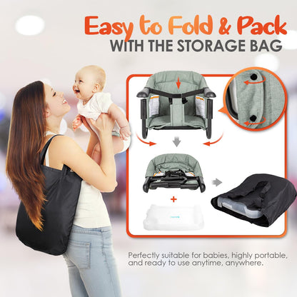 Hook On Chair with Removable Dining Tray,Portable Hook-On Chairs with Storage Bag,for Home and Travel(Sage Green)