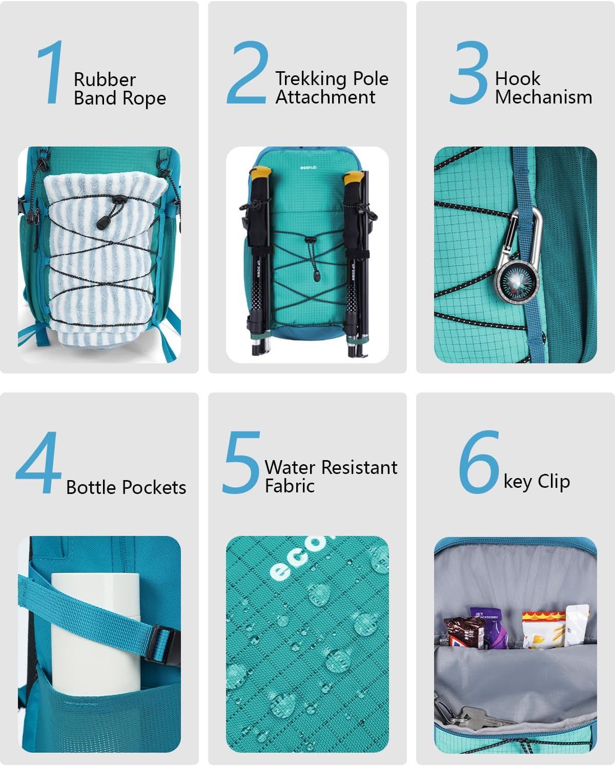 ECOHUB Small Hiking Backpack for Men Women, 20L Lightweight Travel Backpacks Water Resistant Camping Cycling Hiking Daypack