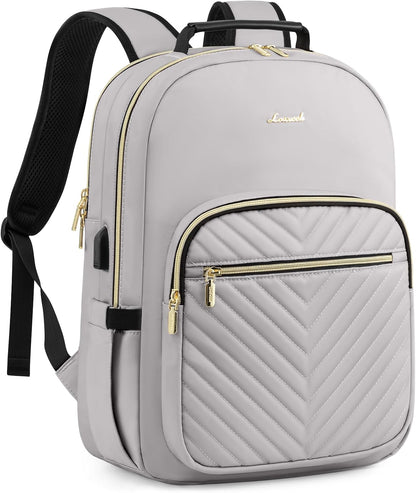 LOVEVOOK Laptop Backpack Purse for Women, Work Travel Computer Bags, College School Backpack for Student Girl, Quilted Casual Daypack with USB Port, Fit 15.6 Inch Laptop, Grey