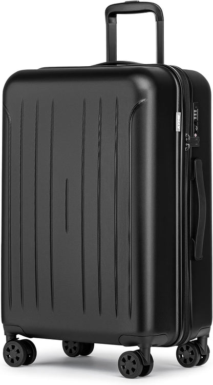 KYME Suitcase Hardshell With Double Spinner Wheels, PC+ABS TSA Lock Travel Luggage (Black, 24" Checked)
