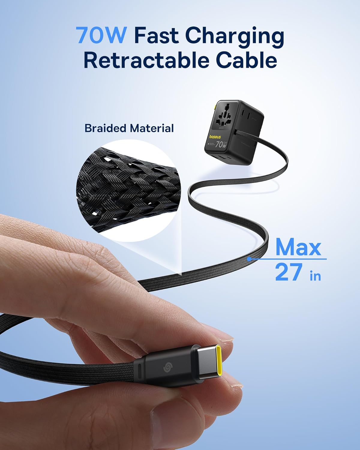 Baseus 70W Universal Travel Adapter and Baseus 100W Retractable USB C Cable