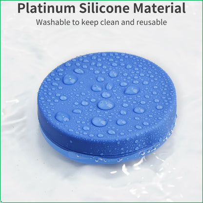 2 Pack Small Pill Box,3 Compartment Round Silicone Travel Pill Box for Purse Pocket, Waterproof Portable Compact Medicine Holder for Vitamin, Cod Liver Oil, Supplement(Purple+Blue)