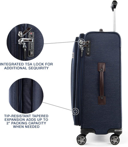 Travelpro Platinum Elite Softside Expandable Checked Luggage, 8 Wheel Spinner Suitcase, TSA Lock, Men and Women, True Navy Blue, Checked Medium 25-Inch
