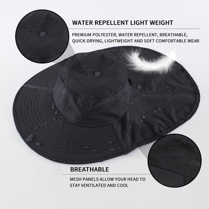 Home Prefer Outdoor UPF50+ Sun Hat Wide Brim Mesh Fishing Hat with Neck Flap