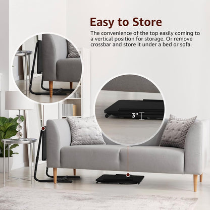 Adjustable TV Tray Black Dinner - Folding Trays for Eating On Couch Wooden Tables Mate Stand Foldable Desk with Cup Holder Portable