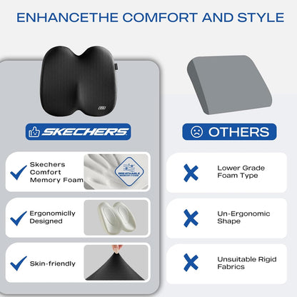 Skechers Memory Foam Seat Cushion,Ribbed Fabric Office Chair Cushion for Tailbone Pain Relief,Butt Pillow for Office Chair,Car Seat Cushion,Long Sitting Office Workers,and Car Drivers,Black
