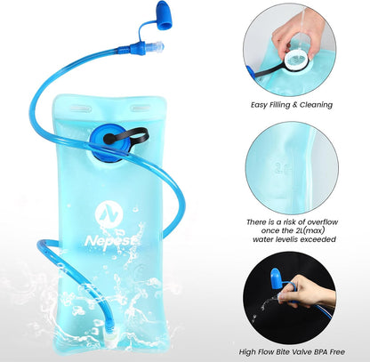 Nepest Hydration Pack Backpack for Women & Men, Lightweight Water Backpack with 2L Water Bladder for Hiking Cycling Running Biking