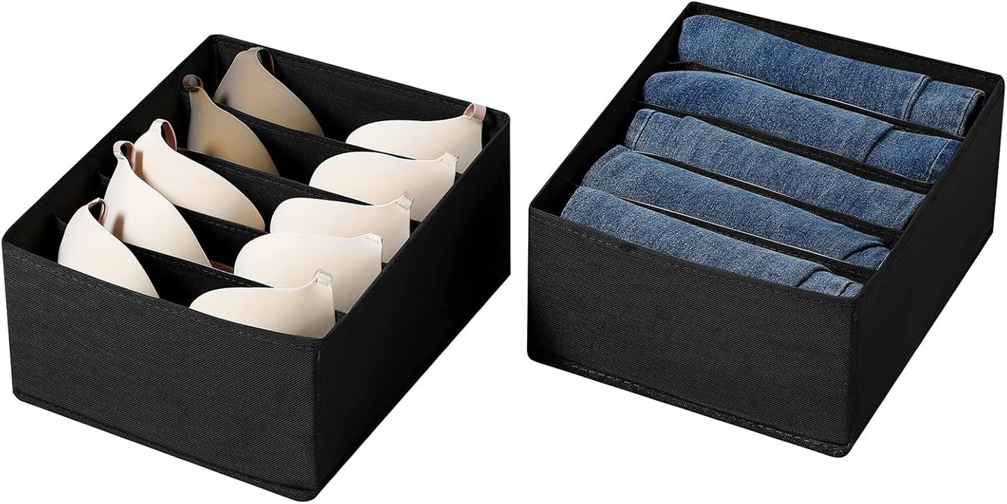 Jeans Drawer Organizers for Clothing, 5 Compartment Wardrobe Storage Box, Washable Clothes Organizer for Folded Clothes, Jeans, Pants, Leggings, t-shirts(Black)