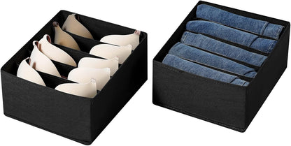 Jeans Drawer Organizers for Clothing, 5 Compartment Wardrobe Storage Box, Washable Clothes Organizer for Folded Clothes, Jeans, Pants, Leggings, t-shirts(Black)