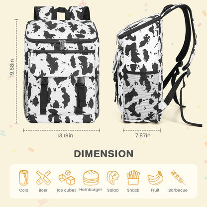 Cooler Backpack Soft Insulated Leak Proof 30 Cans Insulated Backpack Cooler Portable Picnic Camping Beach Hiking BBQ Lunch Backpack for Men and Women -Cow Color