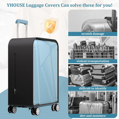 Upgraded Clear TPU Luggage Cover Protector with Black Stretchable Sides, Fit 28 Inch Wheeled Suitcase TSA Approved, Waterproof & Anti-Scratch, Includes Free Red Luggage Tag