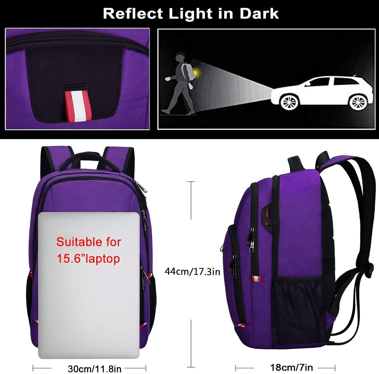 Travel Laptop Backpack, Anti Theft Backpack for Men and Women with USB Slit Business Computer Backpack Bag (Purple, 15.6 Inch)