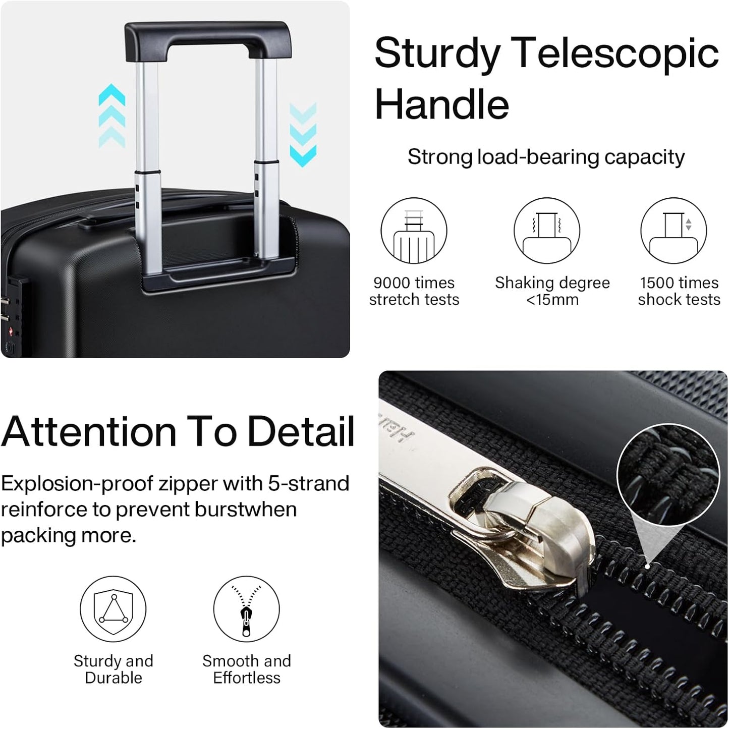 Hanke Hard Shell Luggage Sets 2 Pieces, Carry On and Checked Luggage Sets with Spinner Wheels, Durable PC Hardside Rolling Suitcase for Travel (20/28 Inch, Jet Black)