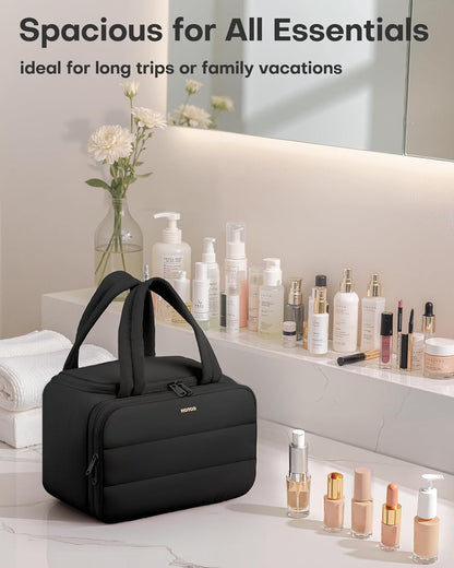 HOTOR Travel Toiletry Bag - Wide-Open Toiletry Bag for Women, Multi-Pocket Makeup Bag for Travel Essentials, Wet & Dry Separation Travel Accessories for Trip, Gym, 12.6" x 6.3" x 8.9", Black