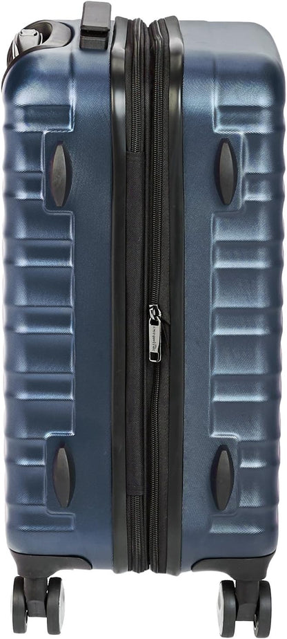 Amazon Basics 21-inch Carry On Luggage, Suitcase With Wheels (8 Spinner Wheels), TSA Lock, Expandable Capacity, Interior Divider and Pocket For Dry and Damp Clothes, Navy Blue