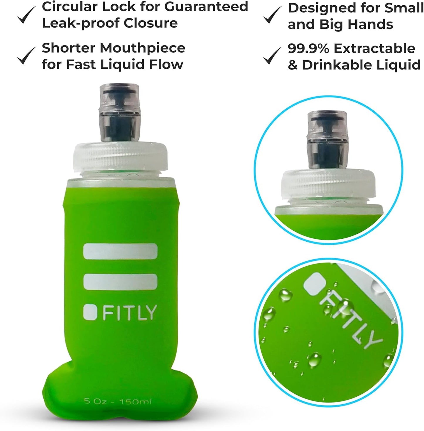 FITLY Soft Flask - Shrink As You Drink Soft Water Bottle for Hydration Pack - Folding Water Bottle Ideal for Running, Hiking, Cycling, Climbing & Rigorous Activity
