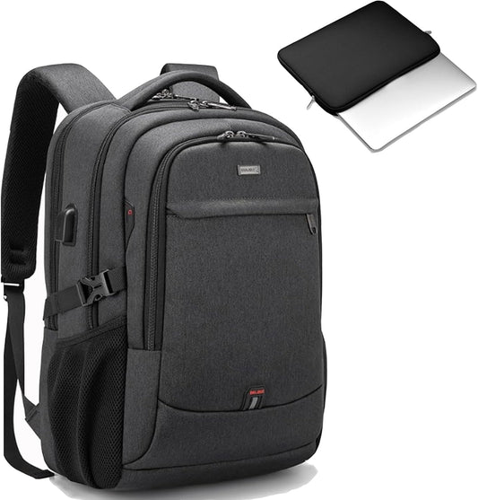 DUSLANG 17 Inch Laptop Backpack for Travel Water Resistant College Bookbag for Men/Women Laptop Bag with USB Charging Port and Tablet Sleeve Bag Compatible Protective Case, Black