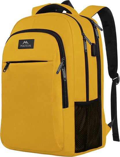 College Backpack, Extra Large TSA Friendly Carry On 17.3 Inch Laptop Backpack with USB Charging Port, Anti Theft Flight Approved Business Work Travel Computer Backpack Bagfor Women Men, Yellow