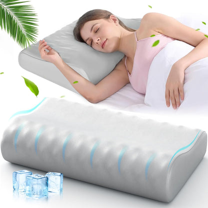 Memory Foam Pillows for Sleeping - Cervical Neck Ergonomic Pillow, Orthopedic Pillow for Neck and Shoulder Pain, Adjustable Cooling Contour Pillow (Grey, Queen)