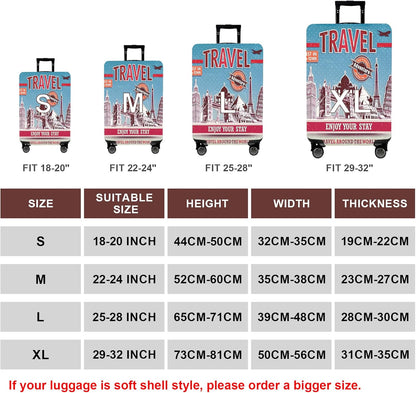 WUJIAONIAO Travel Luggage Cover Baggage Suitcase Cover Protector Skins 18-32 Inch (Tourist Attraction A28, L (for 25-28 inch luggage))