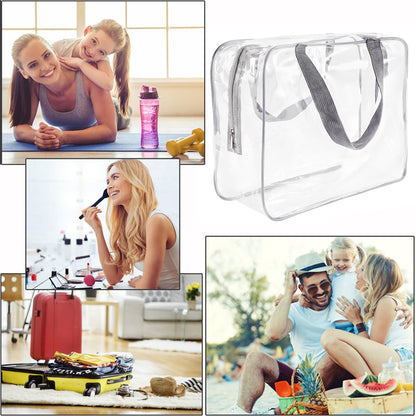 2Pcs Crystal Clear PVC Travel Toiletry Bag Kit for Women Men, Waterproof Vinyl Packing Organizer Storage Bags with Zipper Handle Straps, Cosmetic Pouch Carry on Airport Airline Compliant Bag Handbag