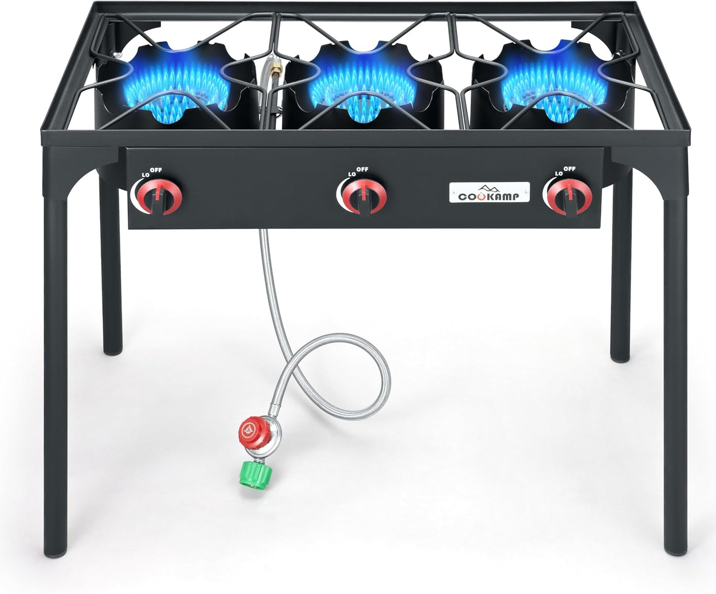 High Pressure Triple Propane Burner Outdoor Propane Camping Stove with 0-20 PSI Adjustable High Pressuer Regulator and Steel Braided Hose 3 Burner Stove Brewing Supply SA3500