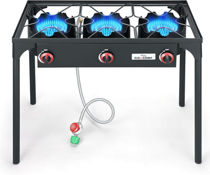 High Pressure Triple Propane Burner Outdoor Propane Camping Stove with 0-20 PSI Adjustable High Pressuer Regulator and Steel Braided Hose 3 Burner Stove Brewing Supply SA3500