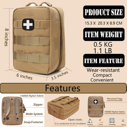First Aid Kit EMT Medical IFAK Pouch, Molle Tactical Med Emergency Trauma Bag for Camping Home Car Hiking Hunting (Tan)