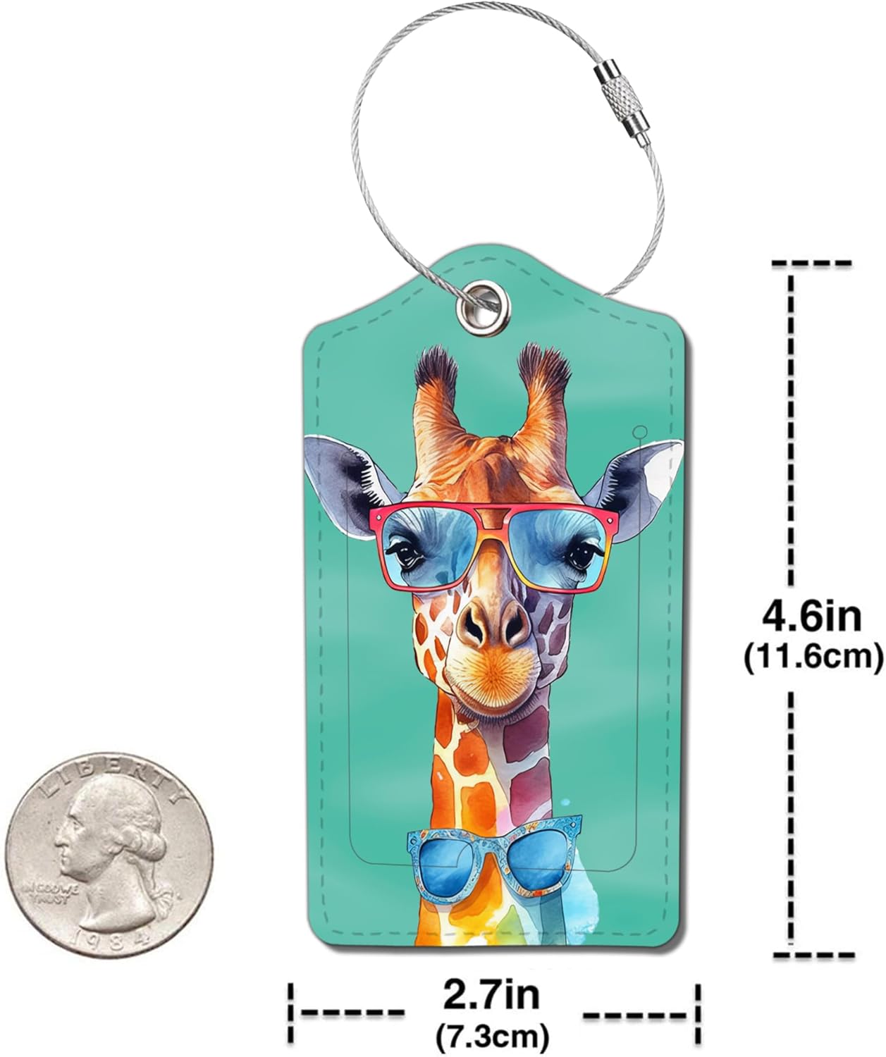 2 Pack Luggage Tag for Suitcase, Cute Unique Leather Bag Tags Identifiers Privacy Cover ID Label with Durable Steel Loop for Women Men Kids Girls Travel，GiraffeF
