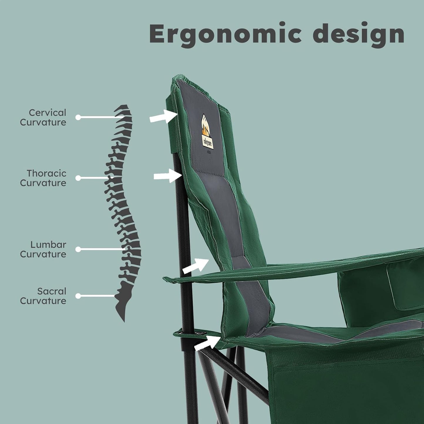 Oversized Folding Camping Chairs - 450 LBS Support Heavy Duty Camp Chair with Padded Cushion, Portable Outside Chairs with Carry Bag，Cooler, Cup Holder for Outdoor, Lawn, Sports - Green