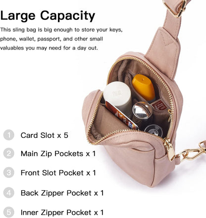 Telena Small Sling Bag for Women Leather Crossbody Fanny Packs Chest Bag for Women