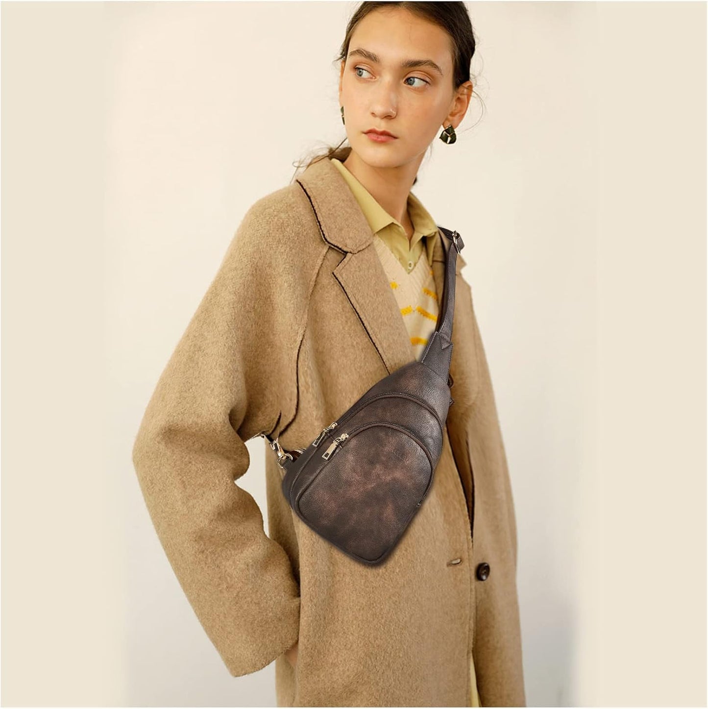 Telena Small Sling Bag for Women Leather Crossbody Fanny Packs Chest Bag for Women