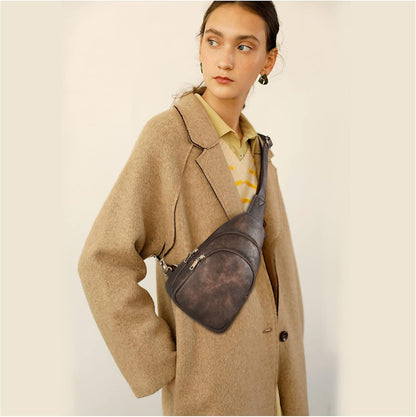 Telena Small Sling Bag for Women Leather Crossbody Fanny Packs Chest Bag for Women